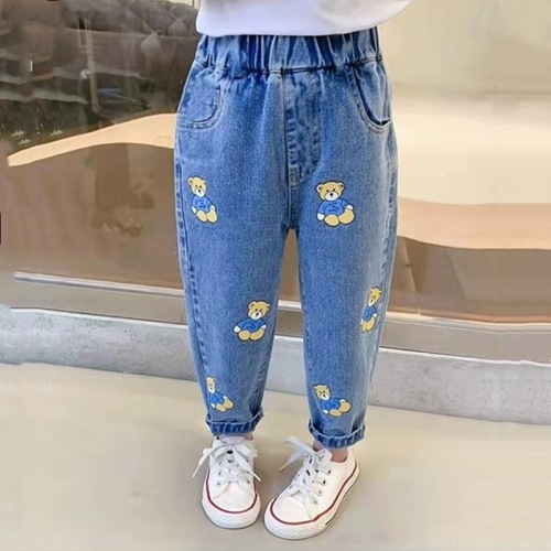 Girls' jeans, children's spring and autumn new style children's trousers, stylish children's casual pants, baby pants worn outside