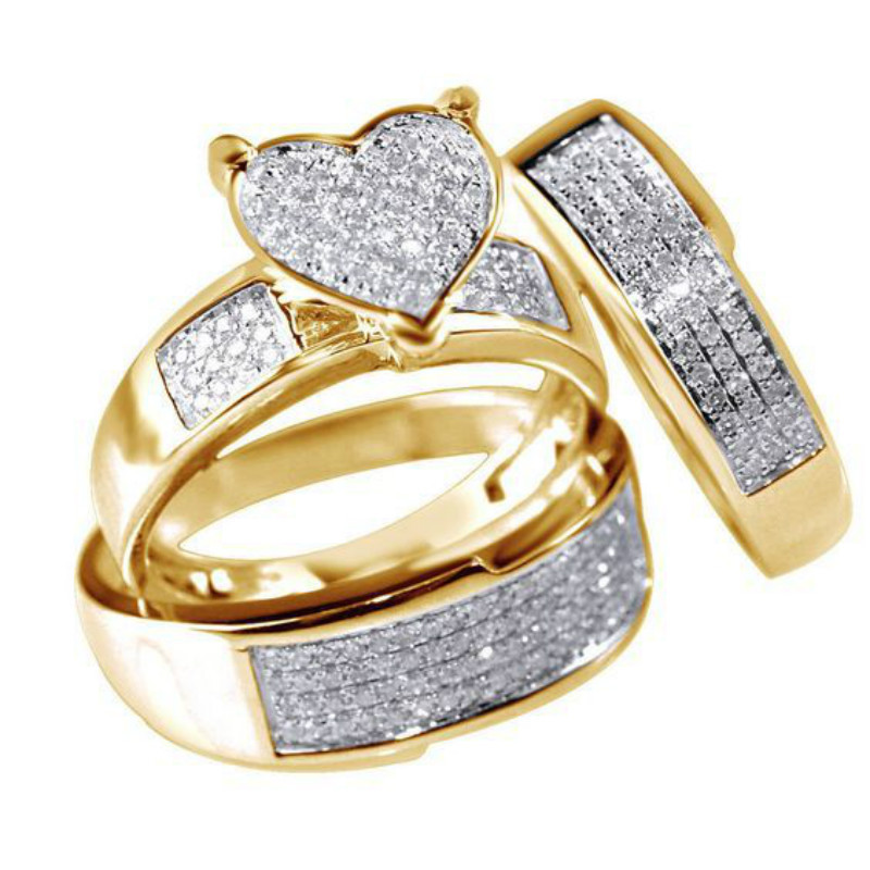Cross-border hot sale wish golden love couple set ring fashion European and American style ring jewelry wholesale