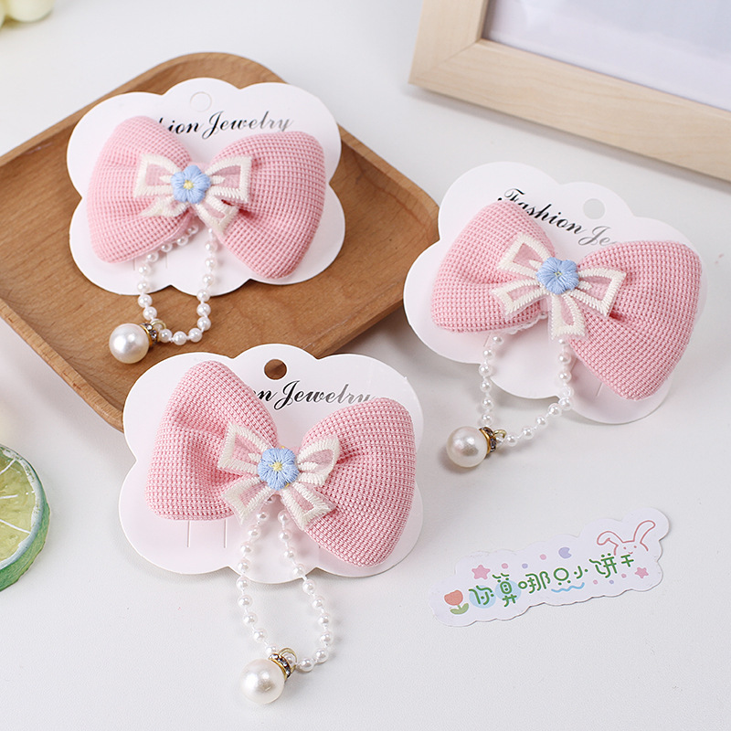 New children's bow hairpin little girl Internet celebrity hairpin cute princess hair accessories pink flower fabric hairpin