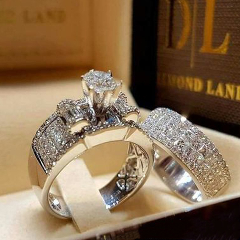 Cross-border two-in-one combination diamond ring, wedding ring, engagement ring, European and American fashion hot-selling models wholesale