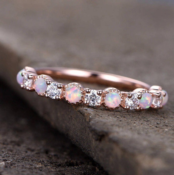 Cross-border hot sale 14k rose gold opal diamond ring European and American fashion wedding ring engagement ring wholesale