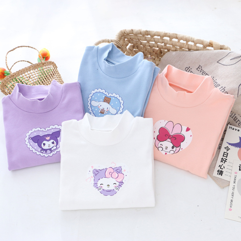 New Autumn Clothes Girls Half Turtle Collar Bottoming Shirt Children's Clothes Mid-Collar T-Shirt Pure Cotton Versatile Top