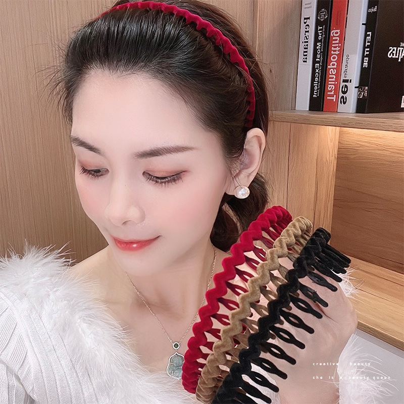 Acrylic flocked headband, face wash headband, Internet celebrity new style, female toothed hair clip hairpin headband
