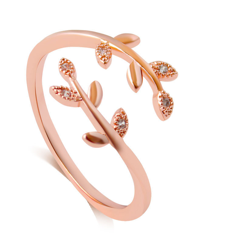 Cross-border hot sale leaf-encrusted diamond cross ring, fashionable and personalized open-ended women's ring jewelry