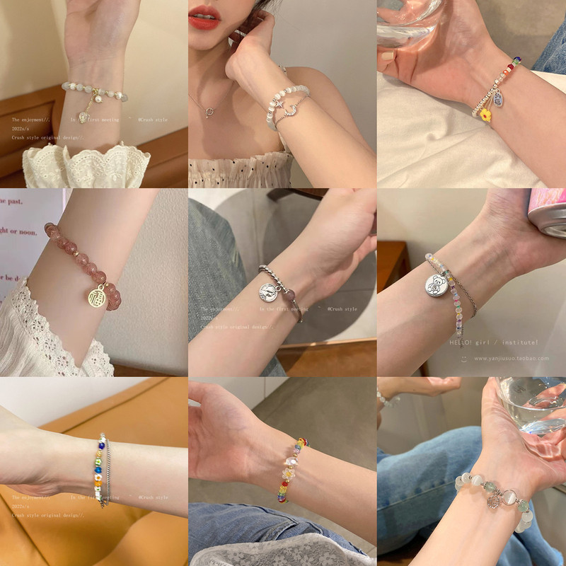 New style hand colored beads niche design versatile quality bracelet 8215 Internet celebrity pearl lucky string hand jewelry