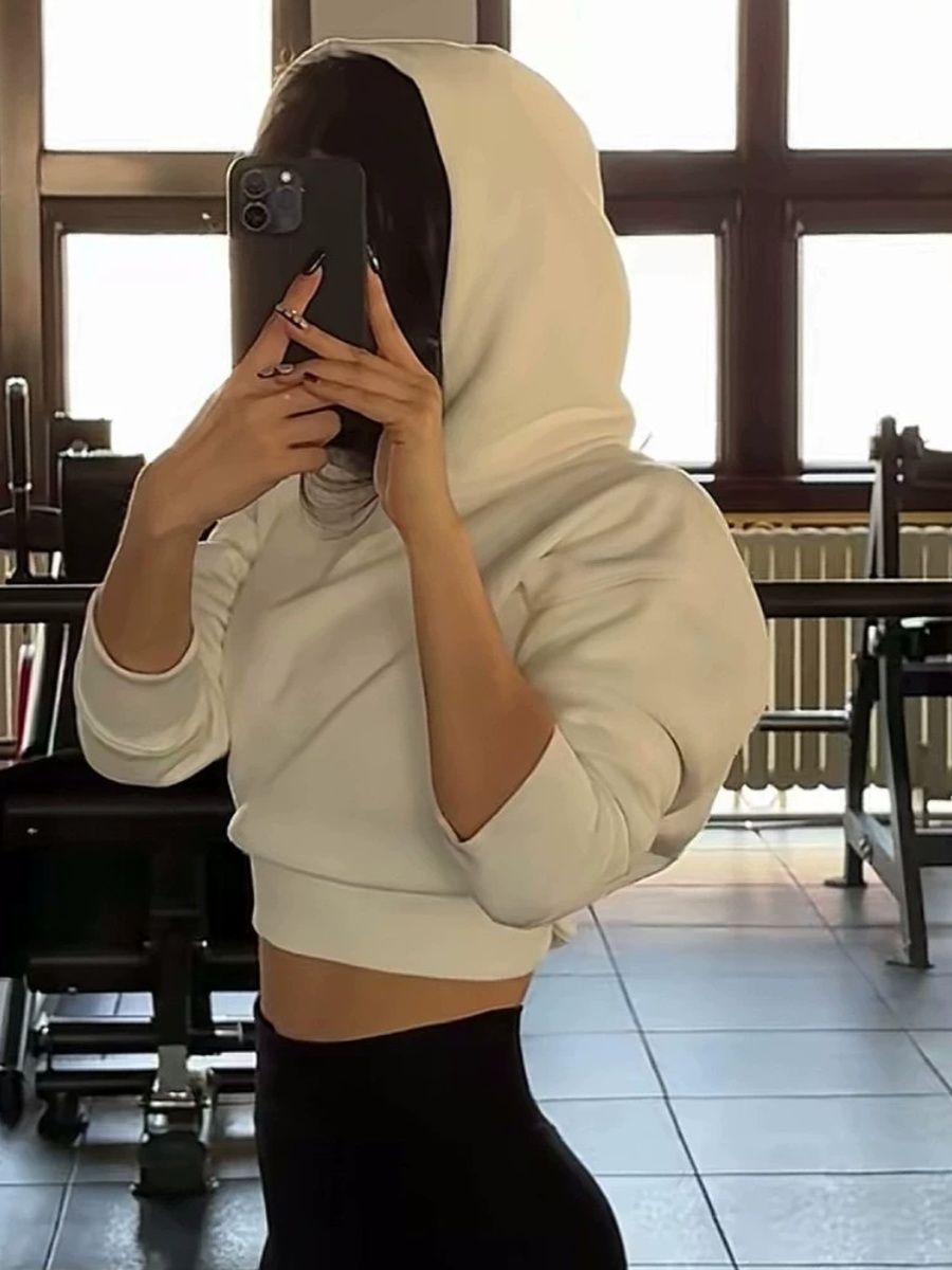 Casual fashion sports hooded sweatshirt jacket for women autumn and winter fitness design niche high waist short crop top
