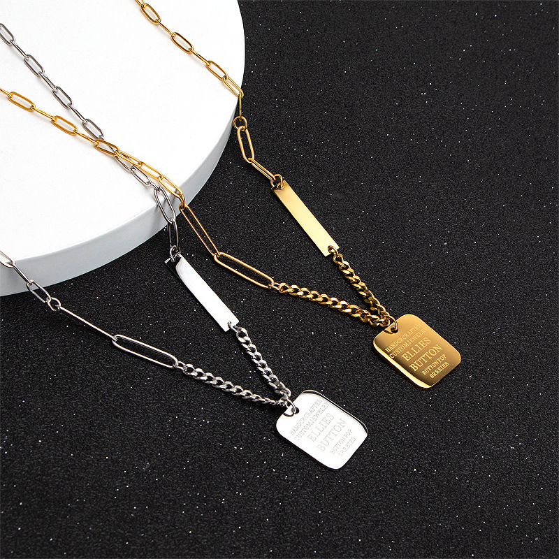 Titanium steel non-fading light luxury high-end design square letter necklace cold style simple long sweater chain for women