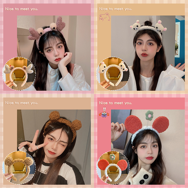Autumn and winter cute plush face wash headband internet celebrity new year hairband men's headband hairpin hairpin women's headwear