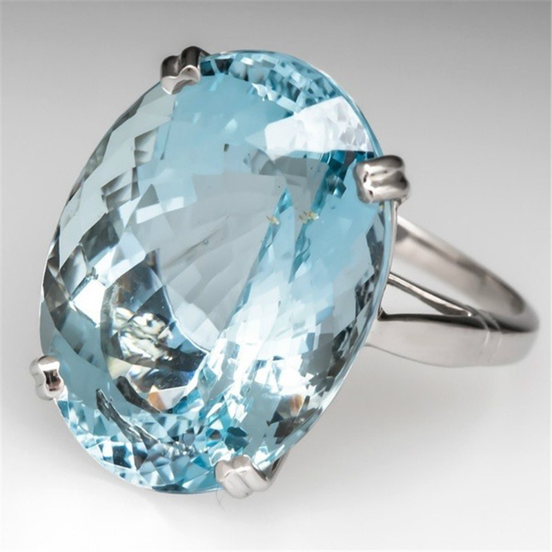 wish hot-selling European and American fashion sapphire ring oval-shaped blue topaz ring engagement and proposal jewelry