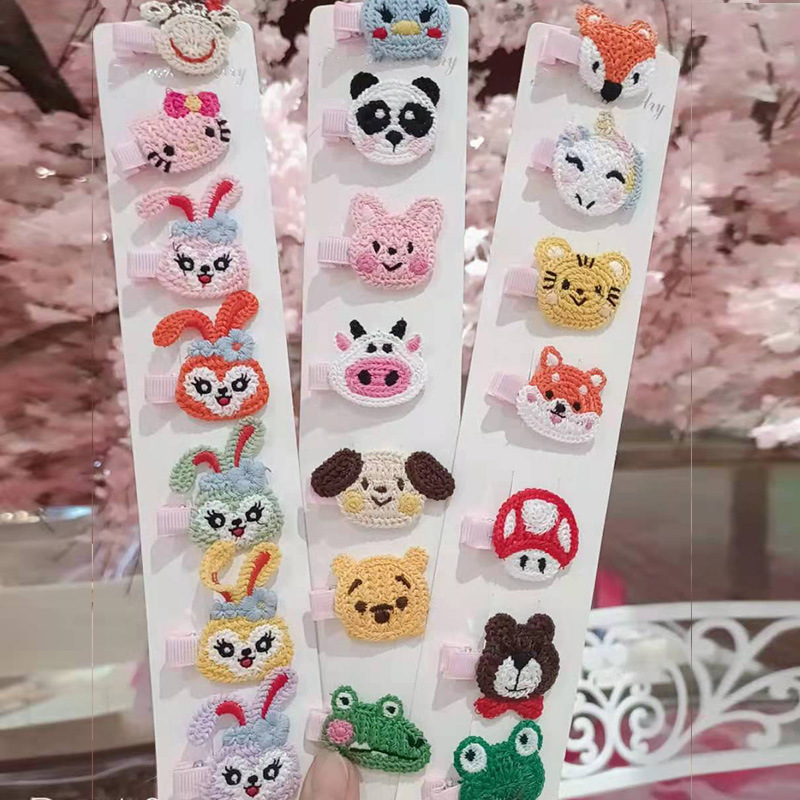 Korean cartoon animal children's hairpin casual knitted hairpin side clip cute rubber band hair bangs clip