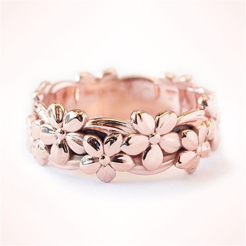 Cross-border hot selling simple flower ring rose gold flower-shaped ring European and American new women's jewelry factory direct sales
