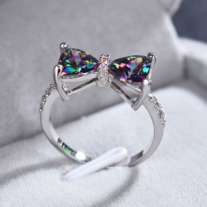 Dinghao wish hot selling colorful treasure series sweet and cool style women's ring high-end luxury bow zircon ring