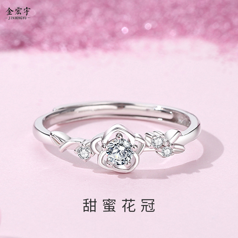 New forest style rose ring for women 925 sterling silver fashion commuter crown ring ins flower open index finger ring