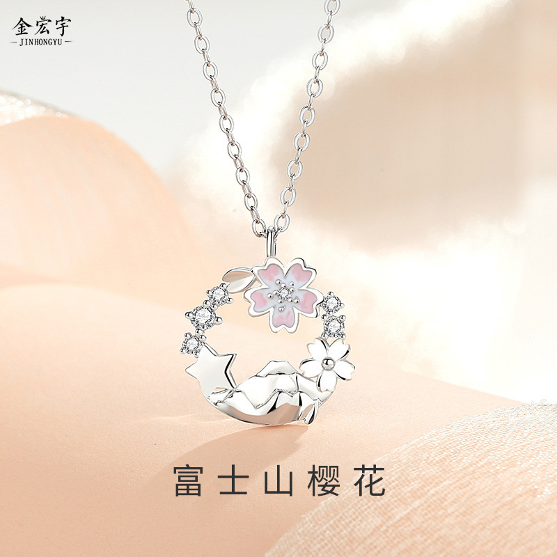 Original new summer cherry blossom necklace for women 925 sterling silver Korean version sweet little fresh clavicle chain ins forest necklace