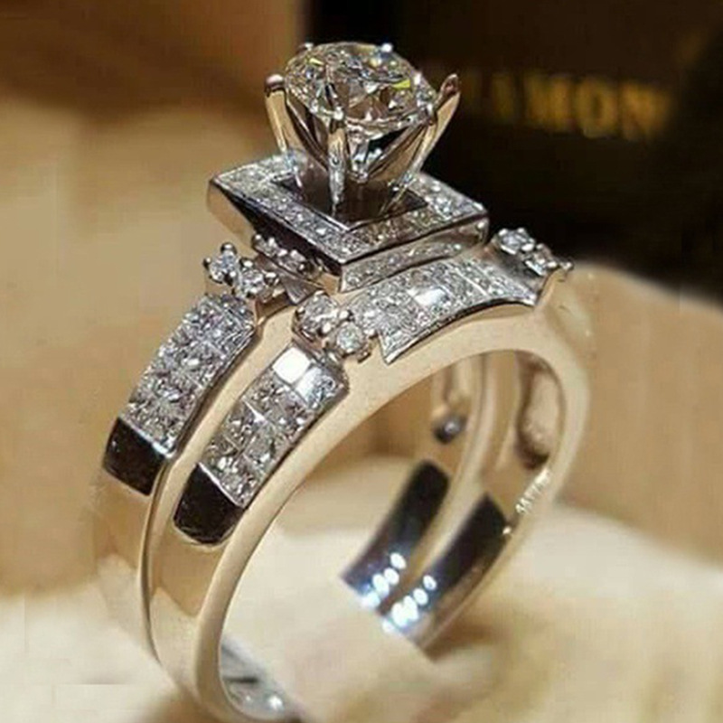 Cross-border hot selling new product diamond-encrusted two-in-one ring set Europe and America fashionable wedding ring pair ring ring factory direct sales