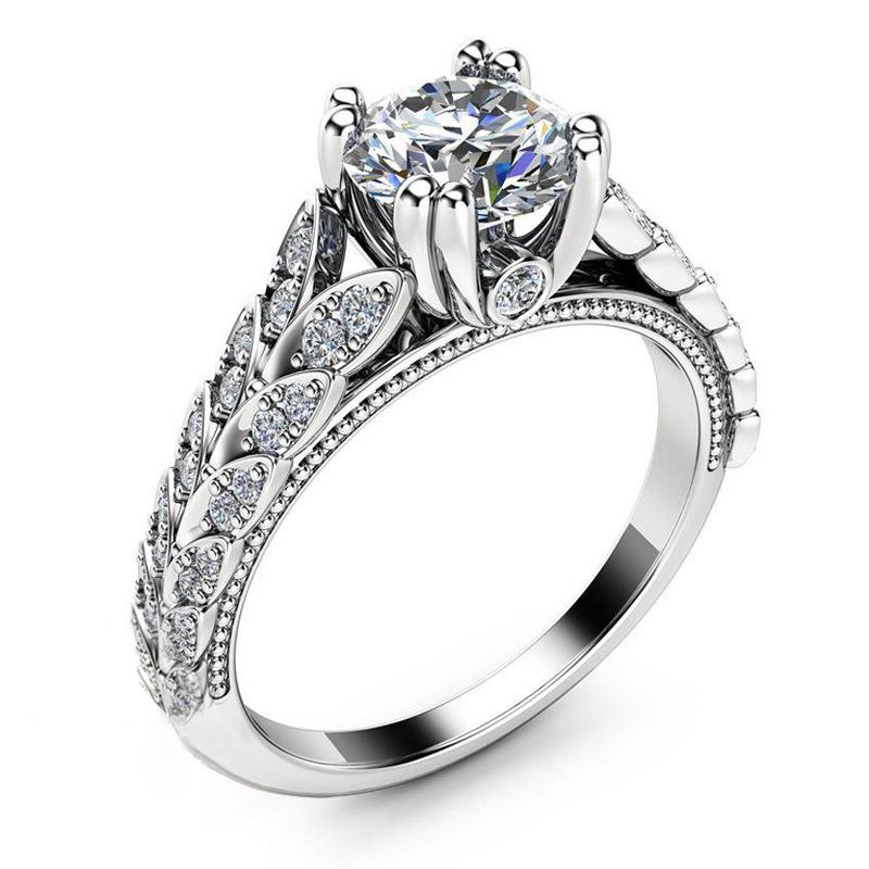 Cross-border wish flower-shaped leaf diamond ring for women, fashionable retro leaf-shaped ring
