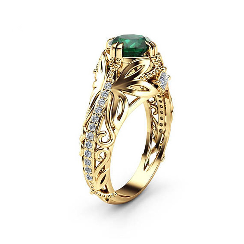 Cross-border European and American fashion emerald zircon rings simple temperament emerald diamond ring jewelry