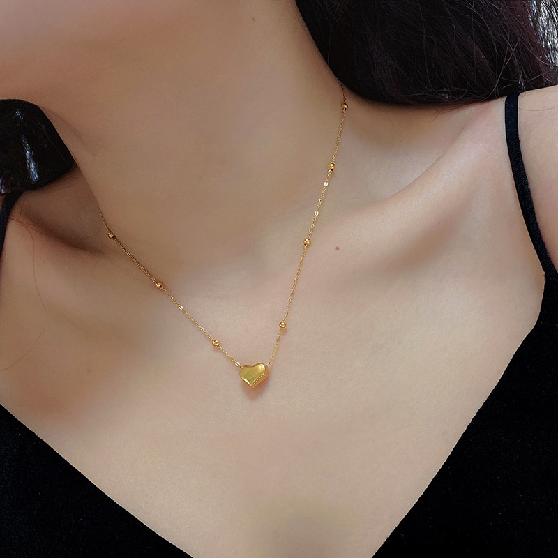 Young new style light luxury titanium steel non-fading beads love necklace niche design internet celebrity simple clavicle chain for women