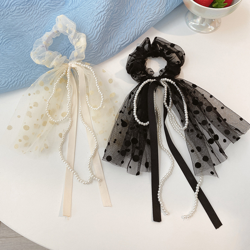 Lace streamer hairband headdress for women summer simple ponytail hairband headband Internet celebrity super fairy temperament bow tie hair