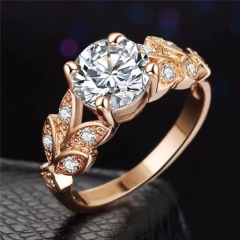 Cross-border Duoduo Leaf Engagement Ring Four-Zircon Ring Women's Personalized Trendy Flower Metal Diamond Ring
