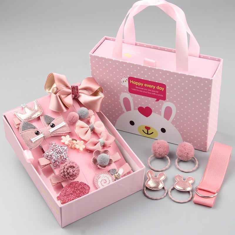 New Girls Hairpin Baby Hair Accessories Korean Version Princess Headwear 18-piece Set Children's Hairpin Hair Circle Gift Box Set