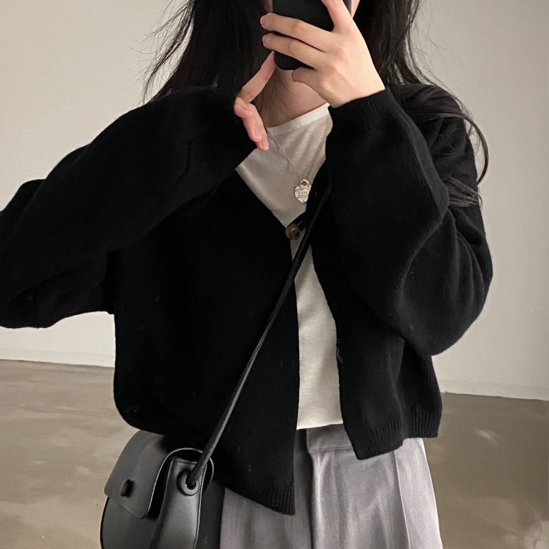 Fat sister autumn and winter short knitted sweater for women Korean chic gentle temperament loose cardigan shawl jacket trend