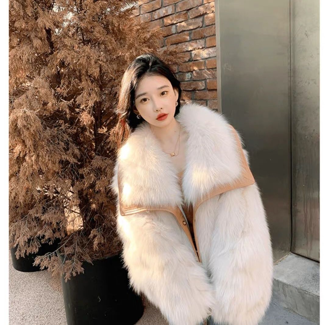 Popular large lapel fur coat 2023 autumn and winter new fashion loose Korean style short fur top
