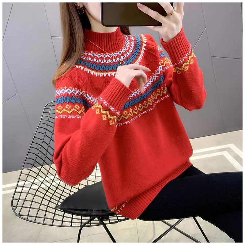 High quality thickened] Half turtleneck sweater for women 2021 autumn and winter new style loose bottoming women's sweater with thickened inner layer
