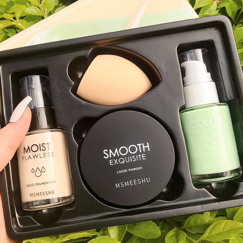 Honey bundle, beautiful skin base makeup four-piece set, liquid foundation, isolation cream, BB cream, primer, loose powder, four-piece set