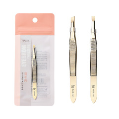 Chuanqi'er gold-plated stainless steel eyebrow clip tweezers flat mouth oblique mouth gold eyebrow clip oblique mouth eyebrow trimming