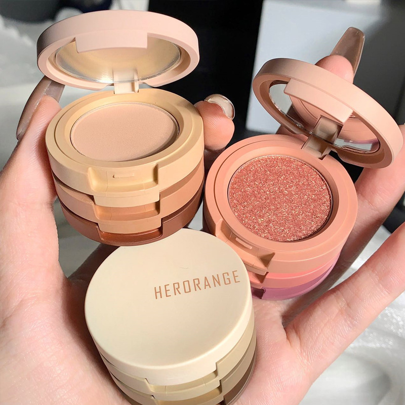 HERORANGE Breezy Floating Three Color Eyeshadow Sandwich Bento Matte Pearlescent Earthy Color Eyeshadow Palette