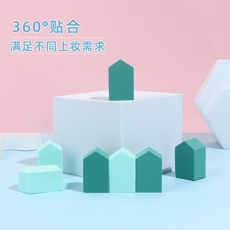 Disposable triangular powder puff jar with fan-shaped sponge small powder puff wholesale diamond-shaped small house foundation puff set A