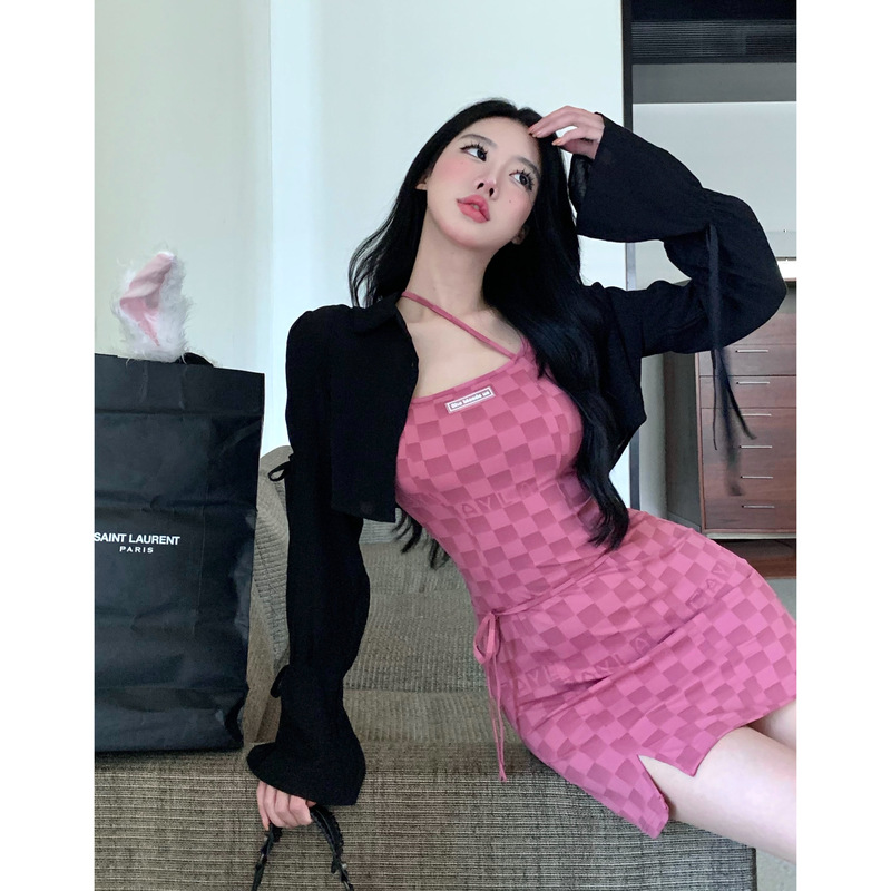 Real shot of super white berry pink checkerboard sundress for women