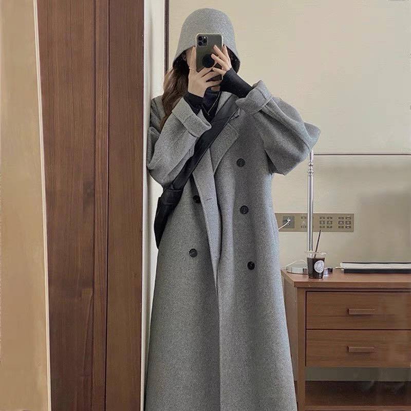 2022 new autumn and winter fat sister coat mid-length knee-length plus cotton and thickened Hepburn small woolen coat for women