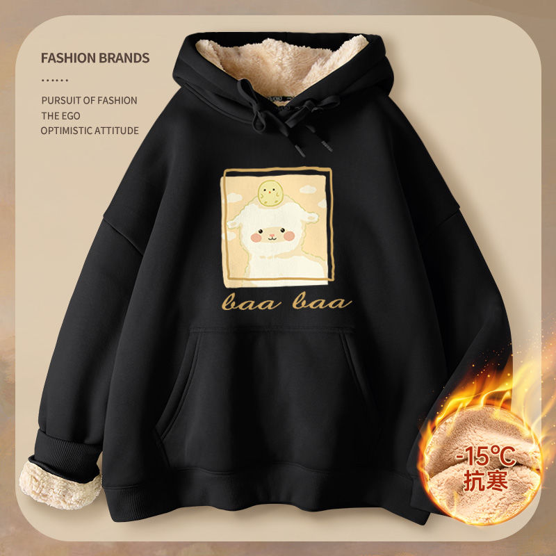 Red hooded sweatshirt for women petite 2022 new winter style velvet thickened extra thick coat sherpa