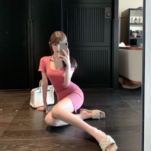 】No change】Threaded polyester】Temperament skirt pure desire tight hip-hugging sexy dress summer fashion trend