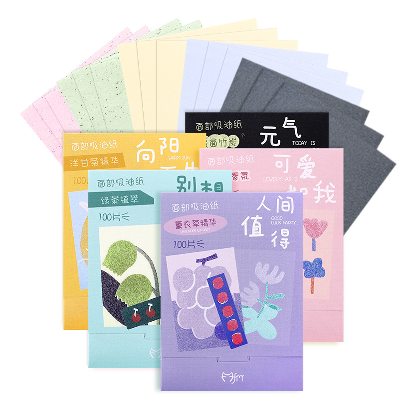 Cartoon oil-absorbing paper summer refreshing oil control makeup green tea bamboo charcoal linen oil-absorbing facial paper men and women facial oil-absorbing paper