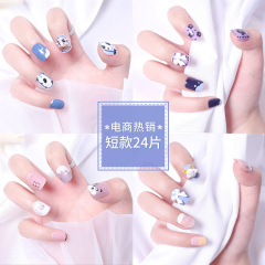 Wearable Nail Short Nail Jelly Glue Patch Summer Hot Girl Nail Art Nail Pieces Jewelry Finished Batch 24 Pieces Nail Art A