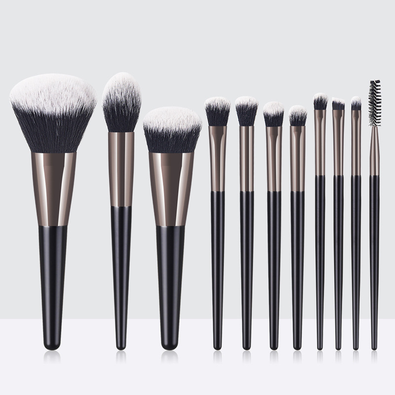 11 black makeup brushes, beauty tools, black and white, foundation brush, eye brush, makeup