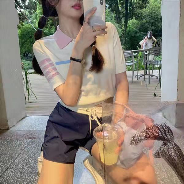 小個子穿搭上衣2024夏季減齡套裝學院風甜美polo領短袖T恤女裝