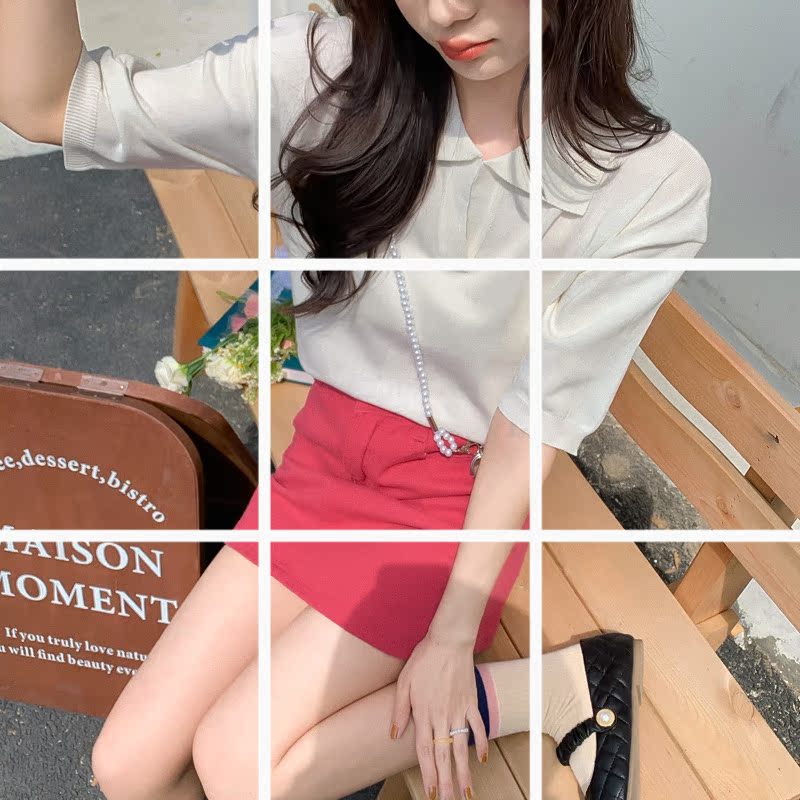 小眾寬鬆設計感POLO領針織衫夏季寬鬆顯瘦休閒短袖上衣女