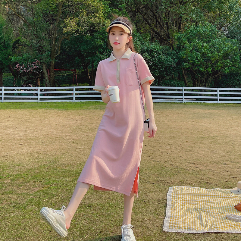 粉色polo連衣裙女夏2024新款小個子甜美奶甜茶歇法式可甜可鹽裙子