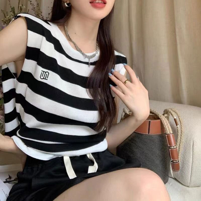 吊帶背心女內搭時尚洋氣時髦2024新款條紋無袖T恤短款上衣