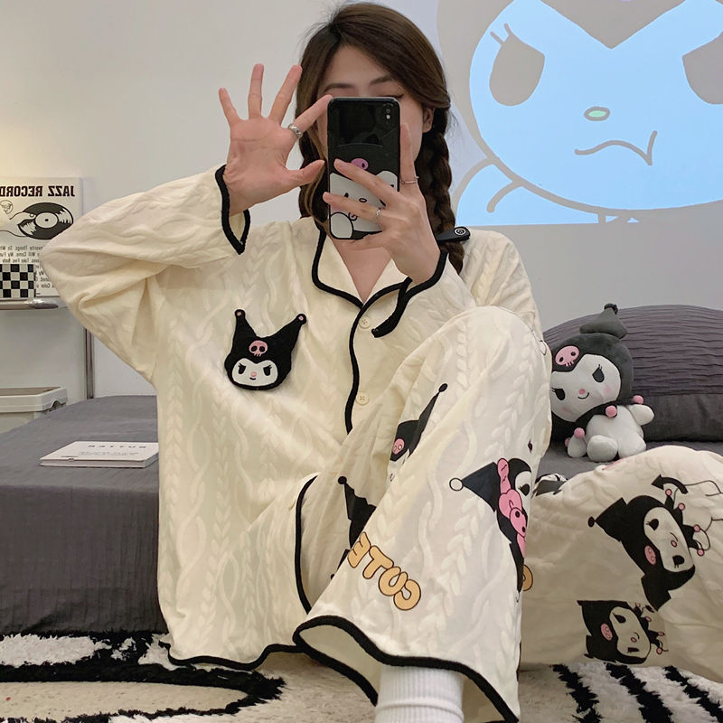 Ins style Internet celebrity new pajamas women's spring and autumn long-sleeved trousers loose cardigan sweet cartoon cute home clothes