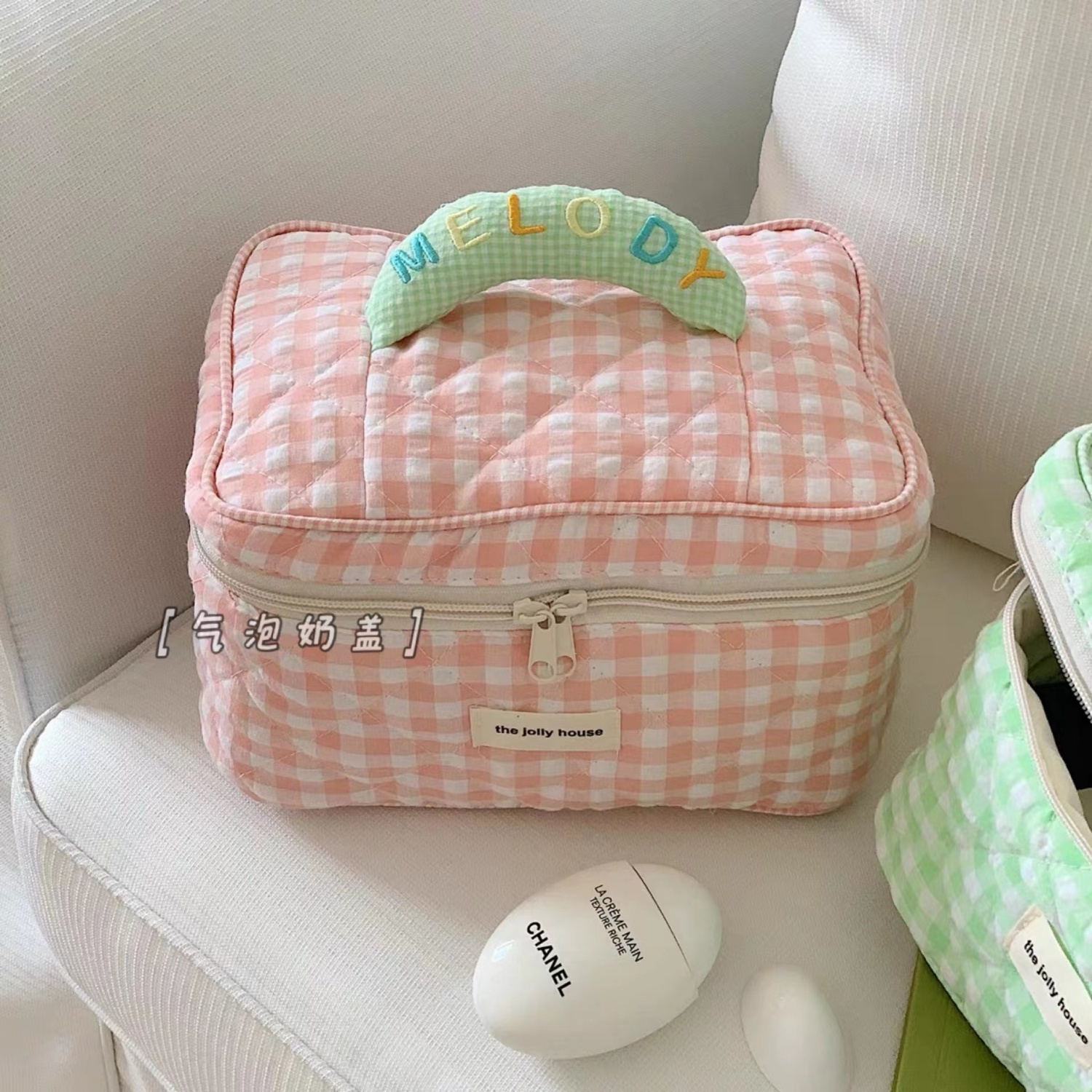 Small fresh Korean style cosmetic bag embroidered pure cotton handbag large capacity cosmetic compartment storage bag for women