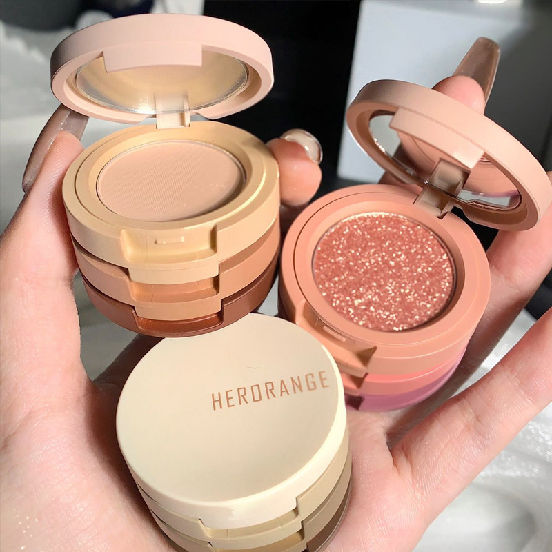 HERORANGE~ Breezy floating three-color eye shadow palette three-layer sandwich lunch box pearlescent matte fine glitter large sequins