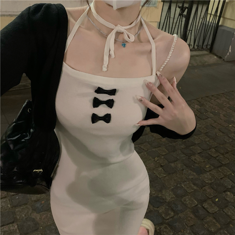 韓版性感甜辣純欲蝴蝶結裙子修身包臀瘦腰高級氣質吊帶連衣裙女夏