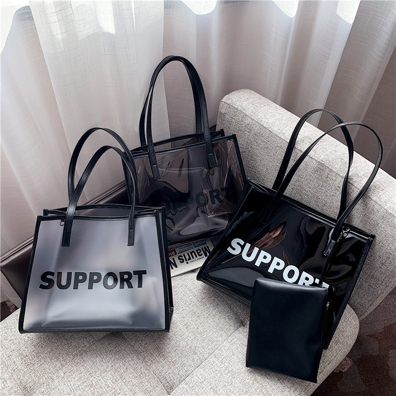 Autumn Transparent Bag 2024 New Trendy Internet Celebrity Fashion Shoulder Women's Bag Casual and Versatile Commuting Jelly Tote Bag