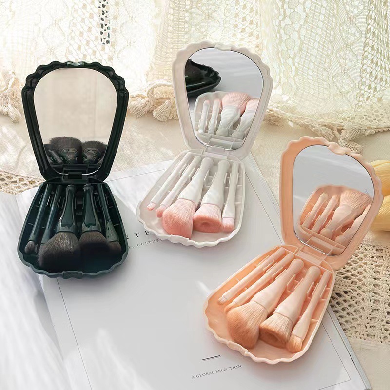 Makeup brush shell mirror box five-piece beauty tool set foundation brush eye shadow repair complete set