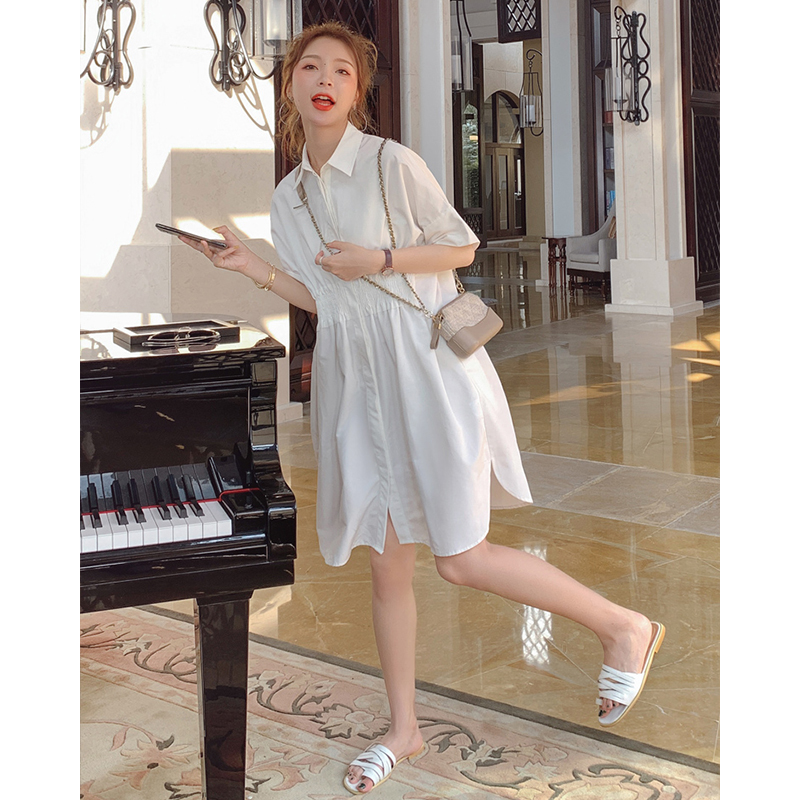 Dress for women 2024 new summer style Korean style loose slimming sen style belly-covering and age-reducing super fairy white shirt skirt